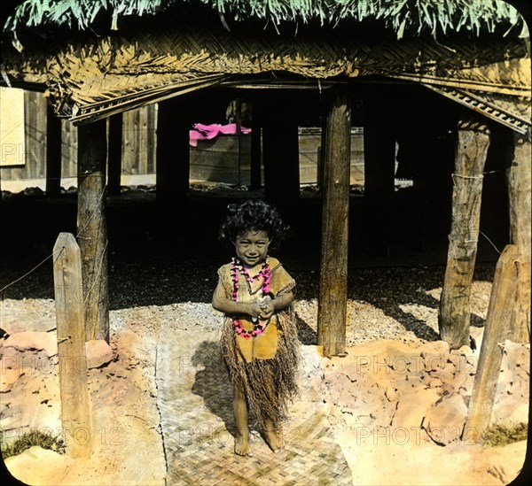 Portrait of Child at Home, Samoa, Magic Lantern Slide, circa 1910