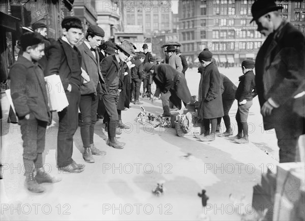 Group of Gutter Toy Merchants and Young Boys, New York City, New York, USA, Detroit Publishing Company, 1903