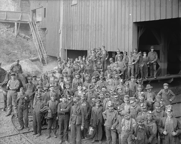 Large Group of Breaker Boys, Portrait, Woodward Coal Mines, Kingston, Pennsylvania, USA, Detroit Publishing Company, 1890