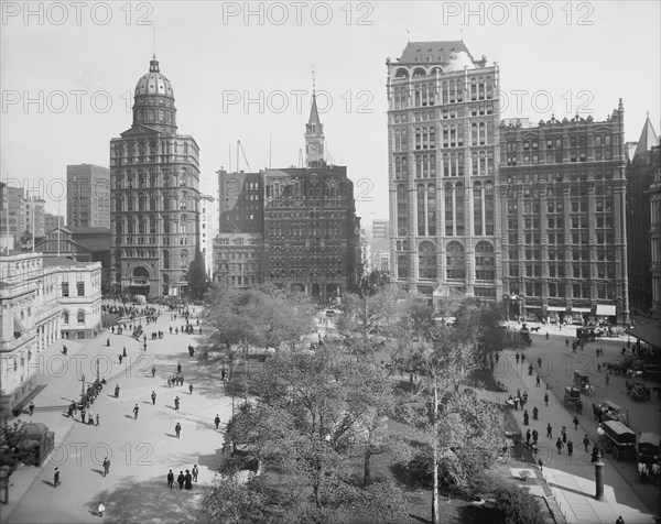 Newspaper Row, Park Row, New York City, New York, USA, Detroit Publishing Company, 1900