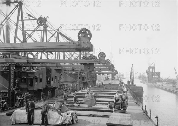 Unloading Ore Using Brown Conveying Hoists, Conneaut, Ohio, USA, Detroit Publishing Company, 1900