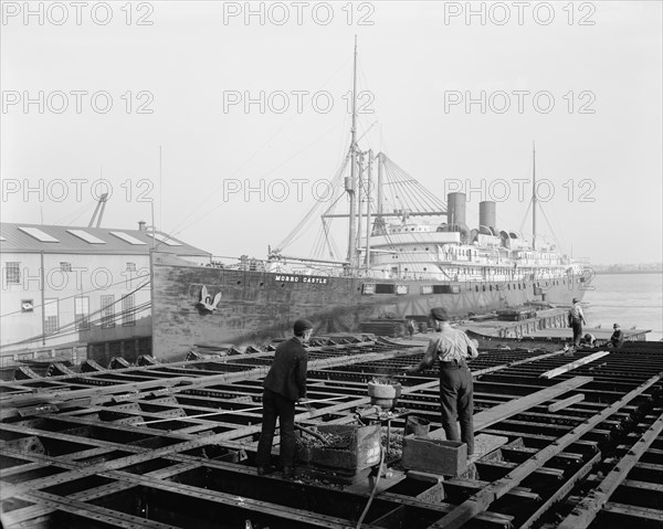 S.S. Morro Castle and Laborers at the Cramp Shipyard, Philadelphia, Pennsylvania, USA,Detroit Publishing Company, 1900