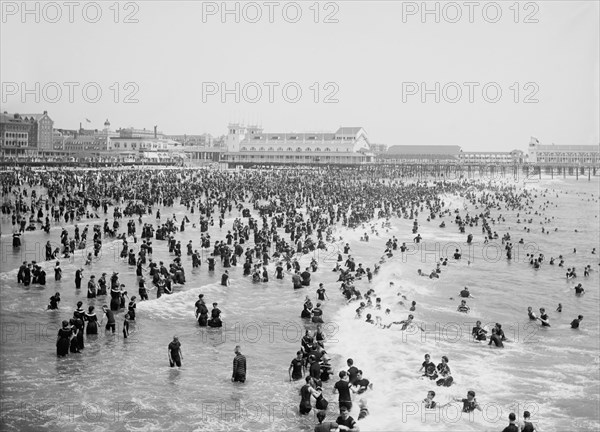 Crowd Enjoying Beach, Atlantic City, New Jersey, USA, Detroit Publishing Company, 1904