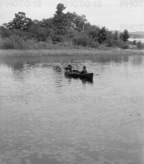 Two Men in Canoe Among Lily Pads, Whitefish Bay, Ontario, Canada, Detroit Publishing Company, 1905