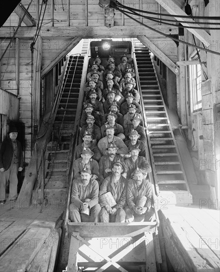 Copper Miners, Shaft Number 2, Portrait, Calumet, Michigan, USA, Detroit Publishing Company, 1906