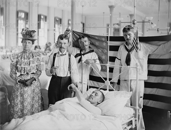 Doctor Taking Patient's Pulse, Brooklyn Navy Yard Hospital, Brooklyn, New York City, New York, USA, Detroit Publishing Company, 1900