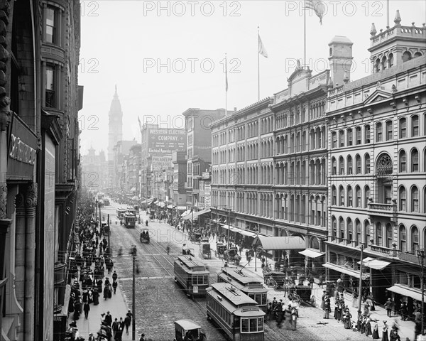 Street Scene, Market Street from Eighth, Philadelphia, Pennsylvania, USA, Detroit Publishing Company, 1905