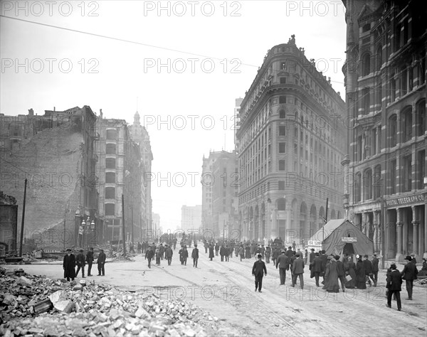 Market St. from Montgomery St., after Earthquake, San Francisco, California, USA, Detroit Publishing Company, 1906