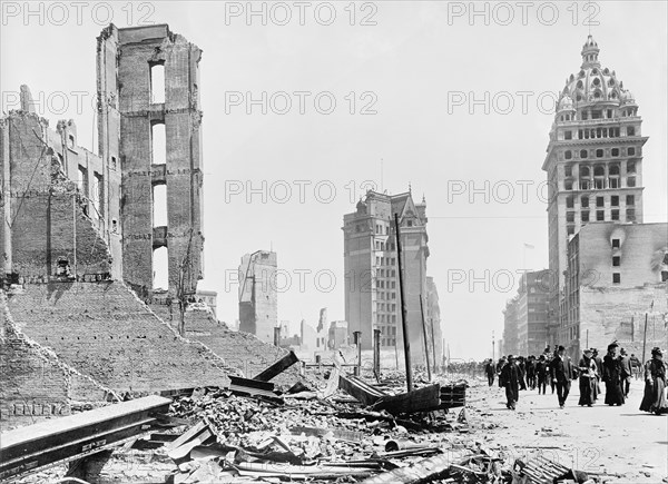 Market Street, Phelan Building in Foreground, after Earthquake, San Francisco, California, USA, Detroit Publishing Company, 1906