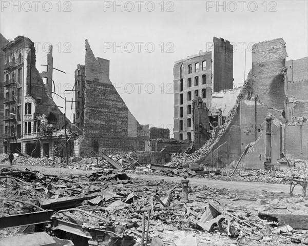 Turk Street from Corner of Market and Mason Streets after Earthquake, San Francisco, California, USA, Detroit Publishing Company, 1906