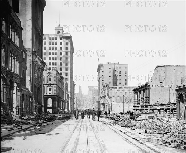 California Street from Sansome Street after Earthquake, San Francisco, California, USA, Detroit Publishing Company, 1906