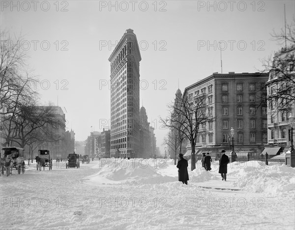 Street Scene with Flatiron Building in Background after Snow Storm, New York City, New York, USA, Detroit Publishing Company, 1905