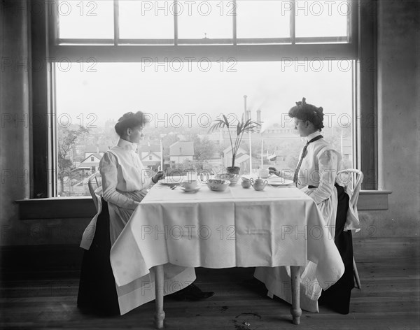 Two Young Women Having Lunch in Girl's Restaurant, National Cash Register Company, Dayton, Ohio, USA, William Henry Jackson for Detroit Publishing Company, 1902
