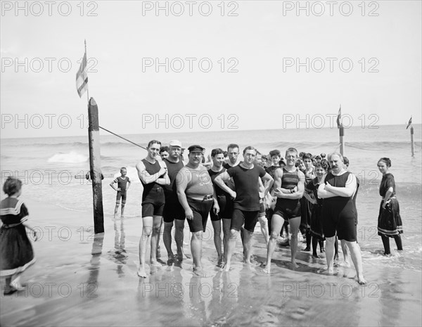 Portrait of Lifeguards at Beach, Coney Island, New York, USA, Detroit Publishing Company, 1900