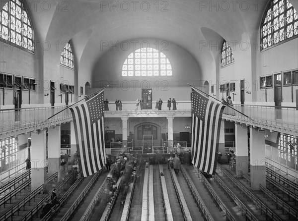 Inspection Room, Ellis Island, New York City, New York, USA, Detroit Publishing Company, 1910