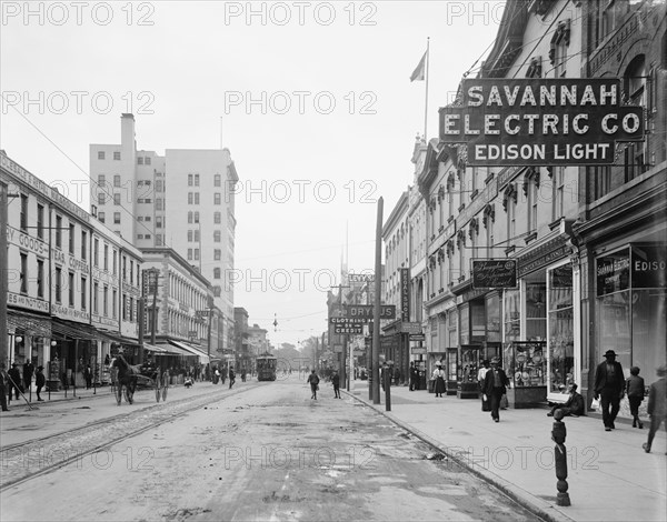 Street Scene, Broughton Street, Looking East, Savannah, Georgia, USA, Detroit Publishing Company, 1910