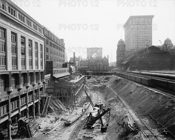 Excavation for Grand Central Terminal, New York City, New York, USA, Detroit Publishing Company, 1908