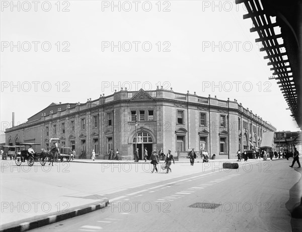 Long Island Railroad Station, Flatbush Avenue, Brooklyn, New York, USA, Detroit Publishing Company, 1910