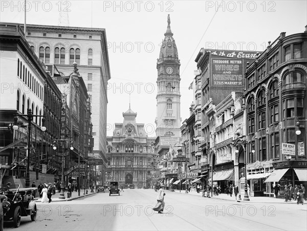 Market Street, West from 12th, Philadelphia, Pennsylvania, USA, Detroit Publishing Company, 1915