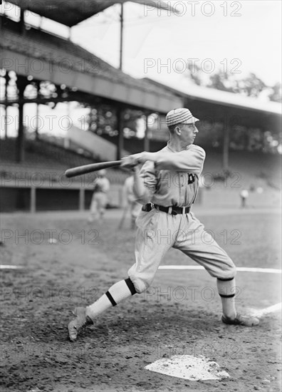 James Weldon Wycoff, Major League Baseball Player, Philadelphia Athletics, Portrait Swinging Bat, Harris & Ewing, 1914