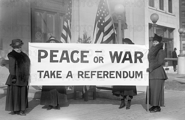 Female Pacifists with Banner at anti-War Demonstration, USA, Harris & Ewing, 1917