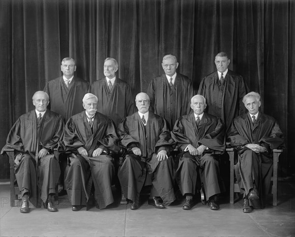 U.S. Supreme Court Justices with Chief Justice Charles Evans Hughes (bottom row, center), Washington DC, USA, Harris & Ewing, 1930