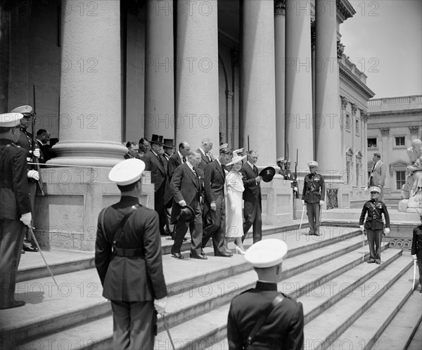 King George VI and Queen Elizabeth of the United Kingdom on Steps of U.S. Capitol during their Royal Visit, Washington DC, USA, Harris & Ewing, June 9, 1939