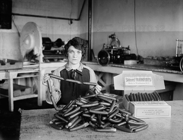 Woman Packaging Skinned Frankfurters, Washington DC, USA, Harris & Ewing, 1927