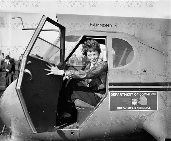 Amelia Earhart, Portrait Sitting in Airplane, USA, Harris & Ewing, 1936