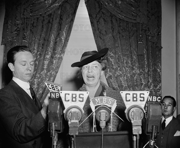 First Lady Eleanor Roosevelt during Radio Broadcast, Washington DC, USA, Harris & Ewing, 1939