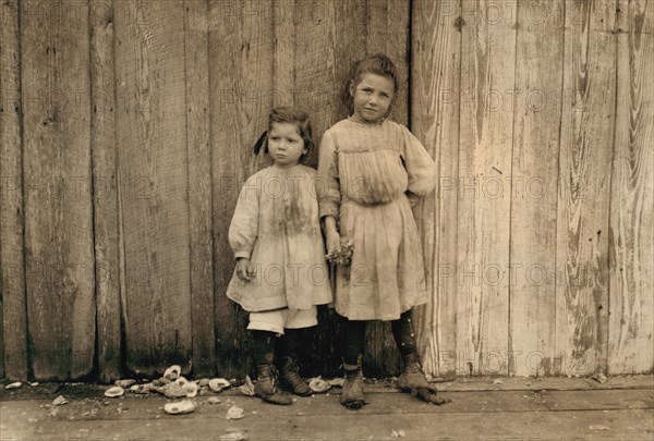 Portrait of Two Young Girls who Work as Shrimp Pickers at Peerless Oyster Company, Bay St. Louis, Mississippi, USA, Lewis Hine, 1911