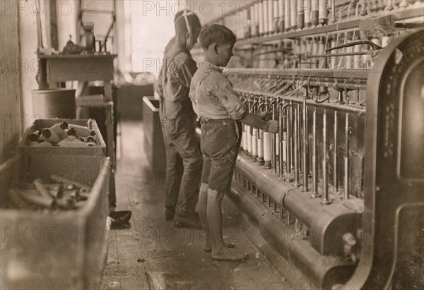 Young Boys Working as Doffers at Cotton Mill, Cherryville, North Carolina, USA, Lewis Hine, 1908