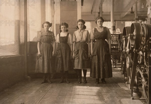 Portrait of Four Girls in Textile Mill, Fall River, Massachusetts, USA, Lewis Hine, 1912