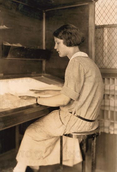 Teen Girl Working in Silk Factory, Favorable Working Conditions, South Manchester, Connecticut, USA, Lewis Hine, 1924