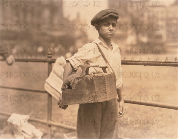 Young Boy Working as Bootblack, City Hall Park, New York City, New York, USA, Lewis Hine, 1924