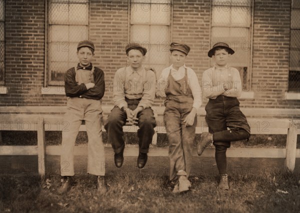 Portrait of Four Boys at Shoe Factory, Moberly, Missouri, USA, Lewis Hine, 1910