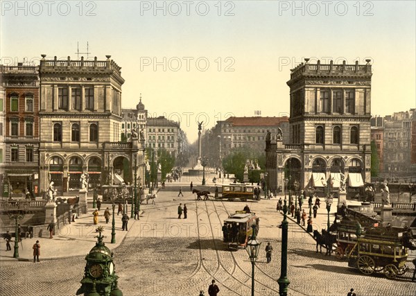 Street Scene, Halle Gate and Belle Alliance Square, Berlin, Germany, Photochrome Print, Detroit Publishing Company, 1900