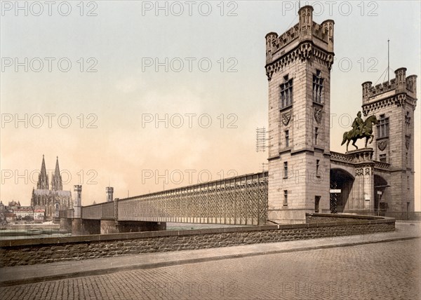 Eisenbahn Bridge, Rhine River, Cologne, Germany, Photochrome Print, Detroit Publishing Company, 1900