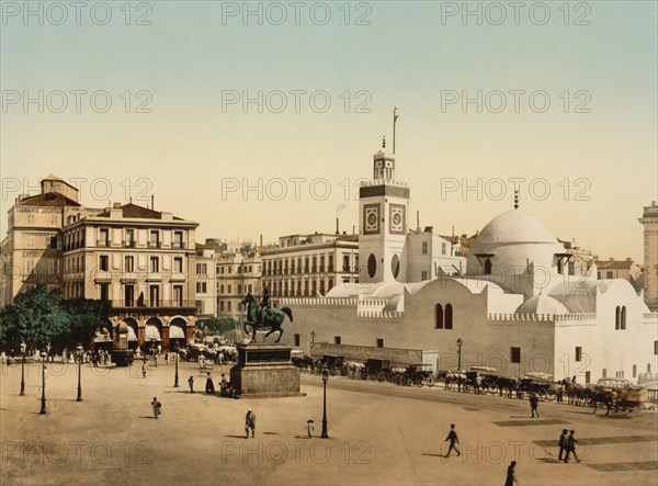 Government Place and El Jedid Mosque, Algiers, Algeria, Photochrome Print, Detroit Publishing Company, 1900