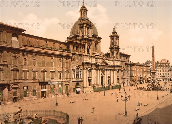 Piazza Navona, Rome, Italy, Photochrome Print, Detroit Publishing Company, 1900