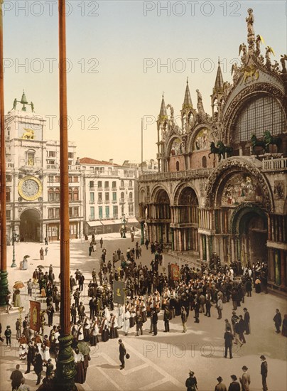 Procession in Front of St. Mark's Cathedral, Venice, Italy, Photochrome Print, Detroit Publishing Company, 1900