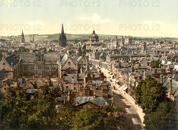 General View and High Street, Oxford, England, Photochrome Print, Detroit Publishing Company, 1900