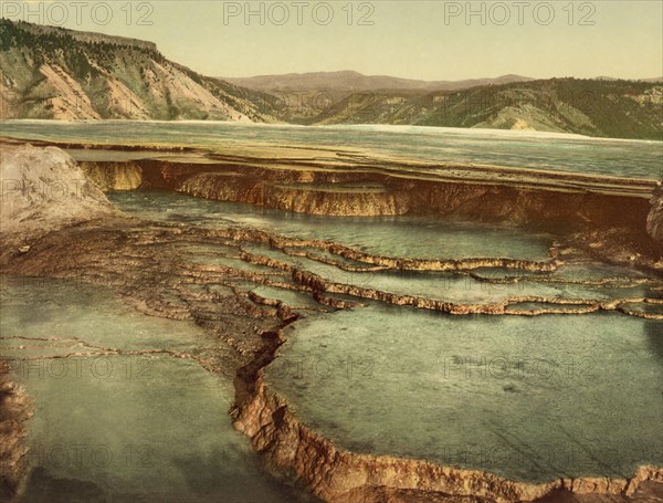 Summit Basin, Mammoth Hot Spring, Yellowstone National Park, Wyoming, USA, Photochrome Print, Detroit Publishing Company, 1898