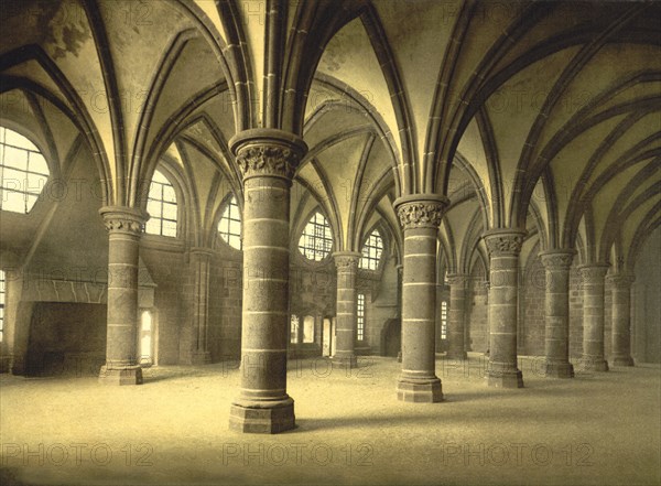 Knights' Hall, Mont St. Michel, France, Photochrome Print, Detroit Publishing Company, 1900