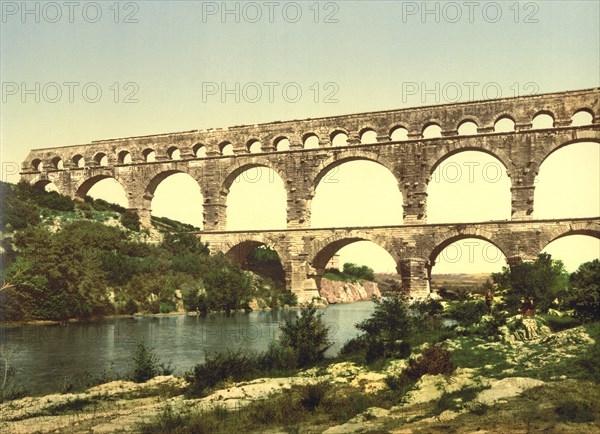 Roman Bridge over the Gard, Constructed by Agrippa, Nîmes, France, Photochrome Print, Detroit Publishing Company, 1900