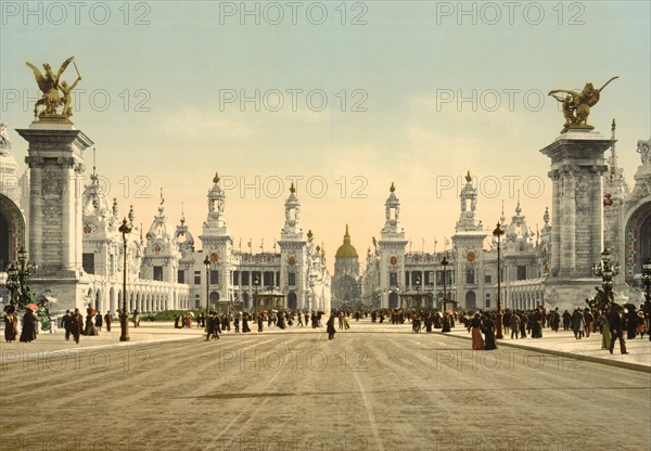 Avenue Nicholas II, looking towards the Dome of the Invalides, Exposition Universal, Paris, France, Photochrome Print, Detroit Publishing Company, 1900