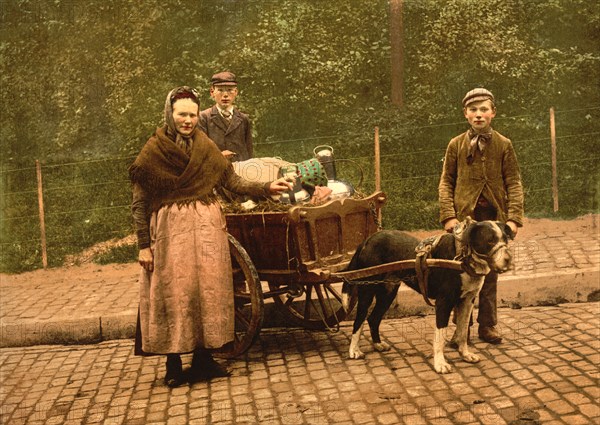 Milk Sellers, Brussels, Belgium, Photochrome, Detroit Publishing Company, 1900