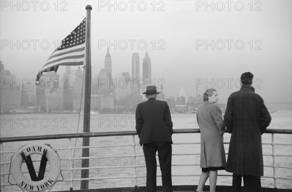 Lower Manhattan Seen from S.S. Coamo leaving New York City, New York, USA, Jack Delano for Office of War Information, December 1941