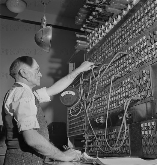 Telegraph Switchboard of Pennsylvania Railroad in Telegraph Room, Union Station, Chicago, Illinois, USA, Jack Delano for Office of War Information, January 1943