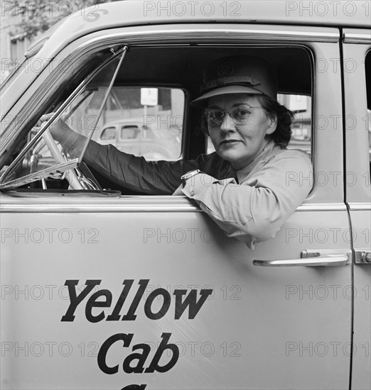 Miss Mary E. Steiner, Driver for the Yellow Cab Company, Philadelphia, Pennsylvania, USA, Jack Delano for Office of War Information, June 1943